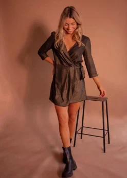 Robes-EASY-CLOTHES Robe Isee - Noire & Dorée - Décolleté Cache CoeurEasy Clothes Noire et dorée