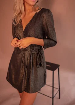 Robes-EASY-CLOTHES Robe Isee - Noire & Dorée - Décolleté Cache CoeurEasy Clothes Noire et dorée