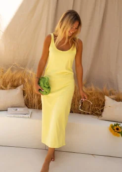 Robes-EASY-CLOTHES Robe Jaune - Matière Éponge - Lise - Easy Clothes Jaune en éponge
