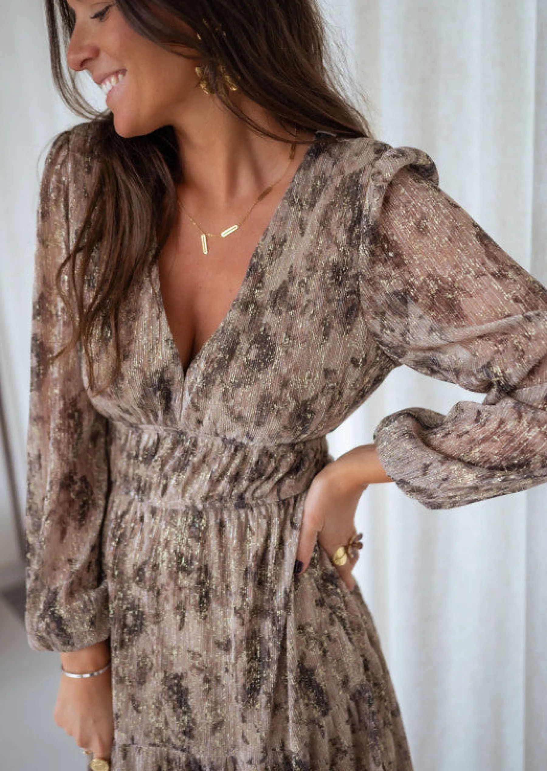 Robes-EASY-CLOTHES Robe Kany - À Motifs - Manches Longues - Col en VEasy Clothes