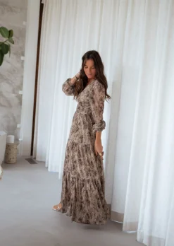 Robes-EASY-CLOTHES Robe Kany - À Motifs - Manches Longues - Col en VEasy Clothes
