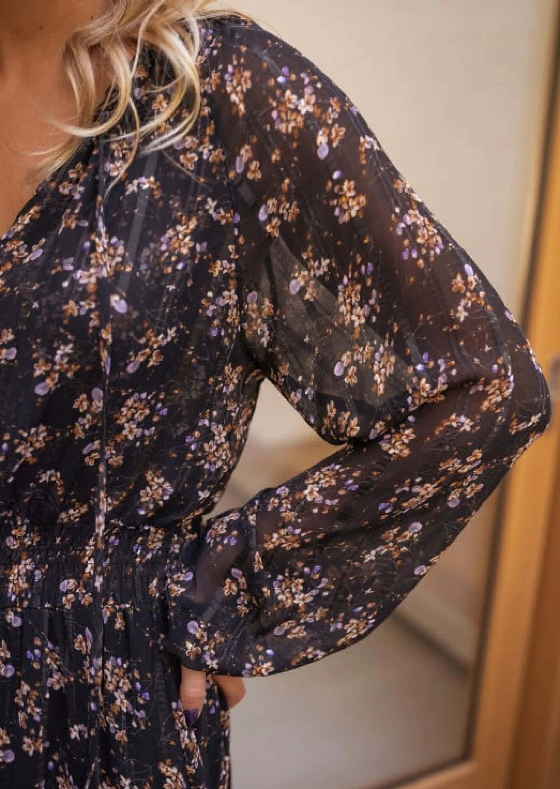 Robes-EASY-CLOTHES Robe Laurence Noire - Motifs Fleurs - FluideEasy Clothes Noire