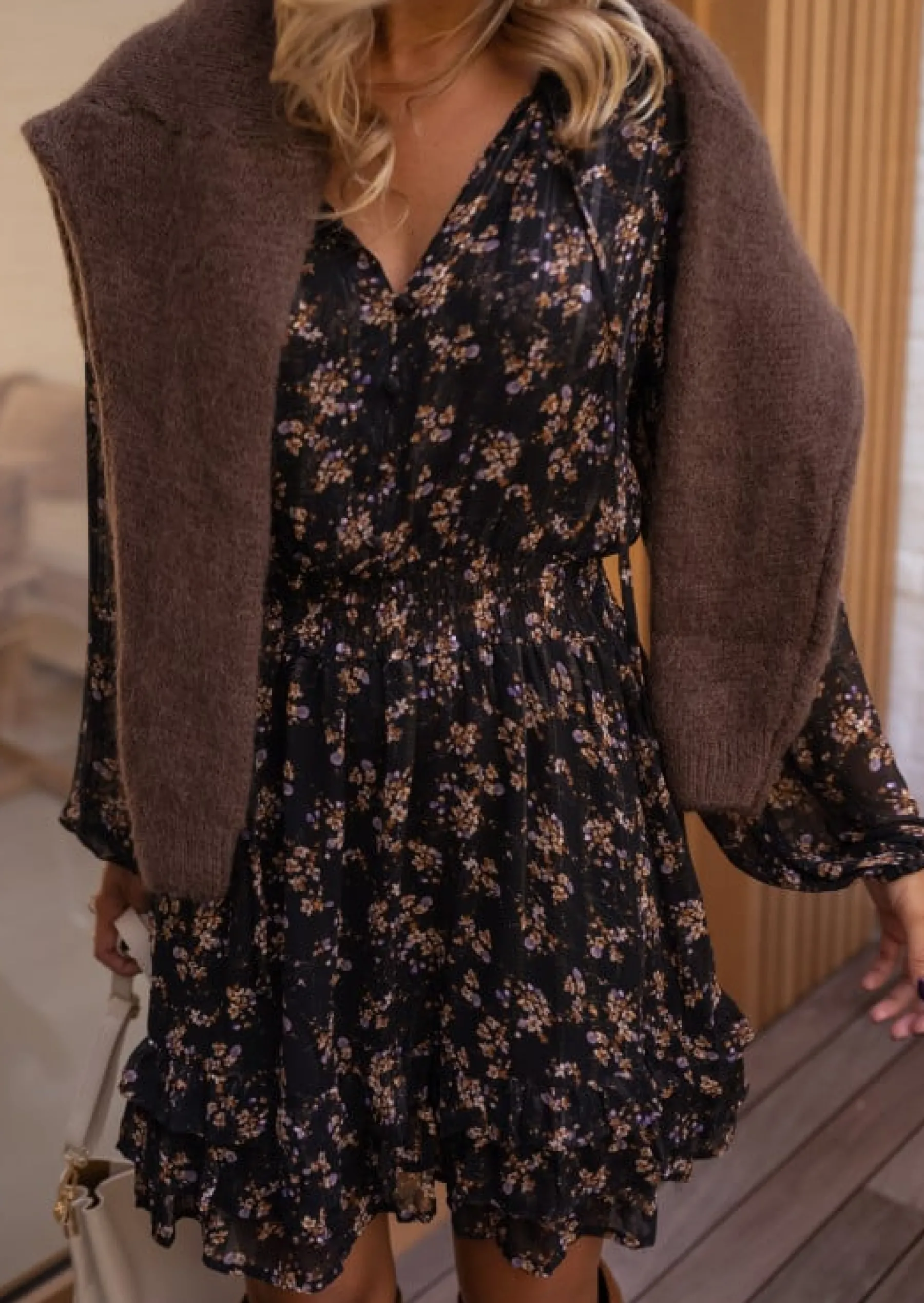 Robes-EASY-CLOTHES Robe Laurence Noire - Motifs Fleurs - FluideEasy Clothes Noire