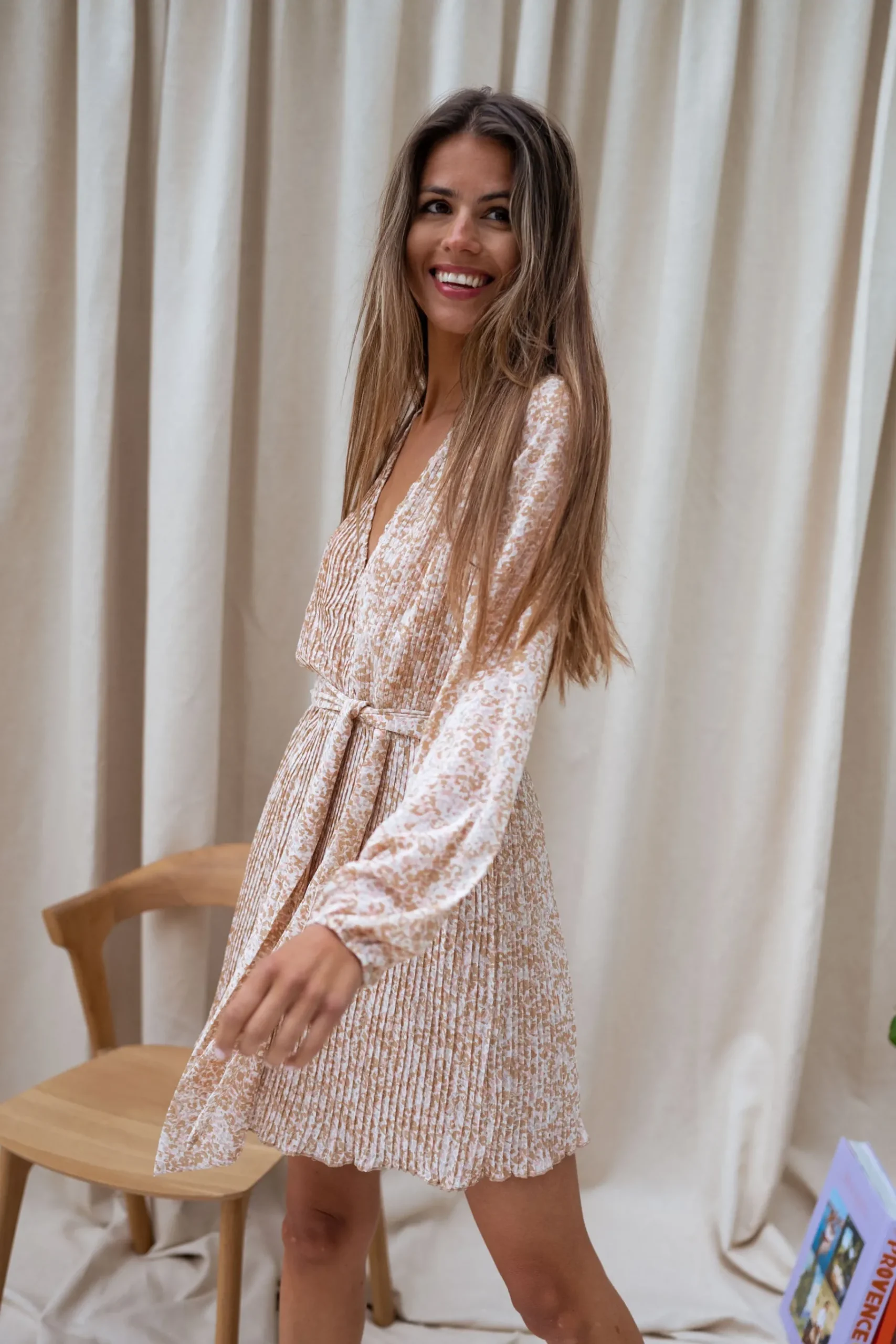 Robes-EASY-CLOTHES Robe Lisa - beige à motifsEasy Clothes Beige à motifs