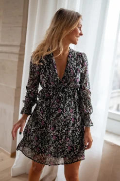 Robes-EASY-CLOTHES Robe Lolly - noire à fleursEasy Clothes Noire à fleurs