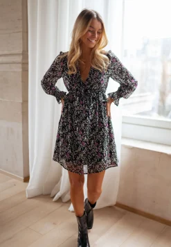 Robes-EASY-CLOTHES Robe Lolly - noire à fleursEasy Clothes Noire à fleurs