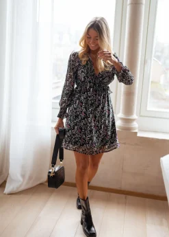 Robes-EASY-CLOTHES Robe Lolly - noire à fleursEasy Clothes Noire à fleurs