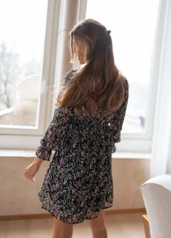 Robes-EASY-CLOTHES Robe Lolly - noire à fleursEasy Clothes Noire à fleurs