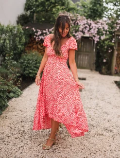 Robes-EASY-CLOTHES Robe longue Jackie - rouge à fleurs blanchesEasy Clothes Rouge à fleurs blanches       