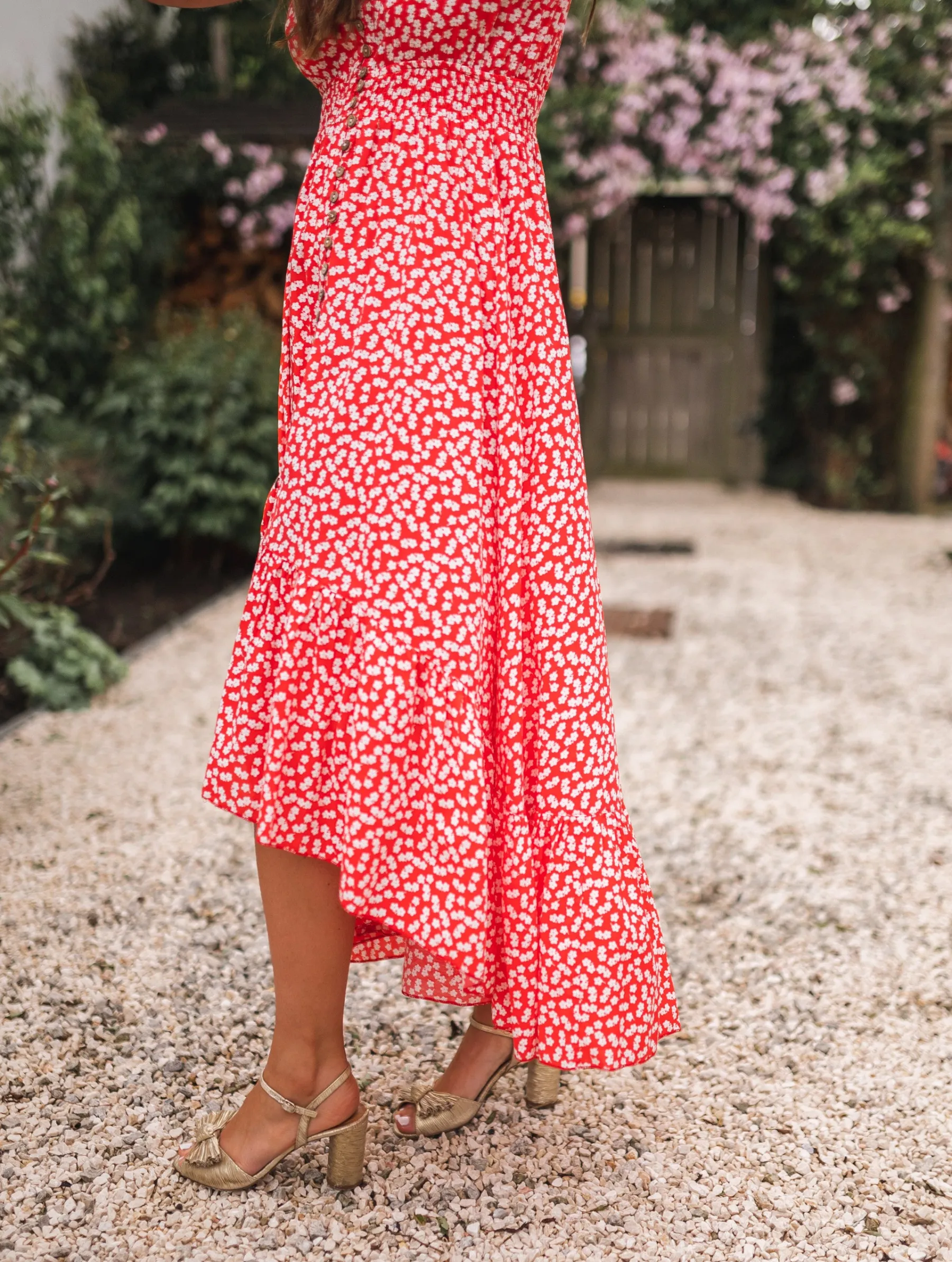 Robes-EASY-CLOTHES Robe longue Jackie - rouge à fleurs blanchesEasy Clothes Rouge à fleurs blanches