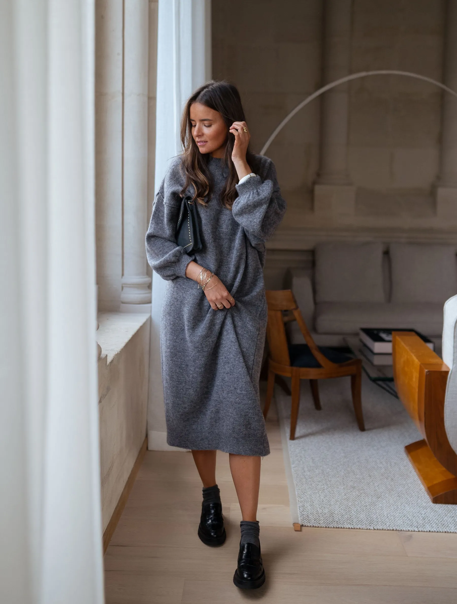 Robes-EASY-CLOTHES Robe longue Molly - grise en mailleEasy Clothes Grise en maille