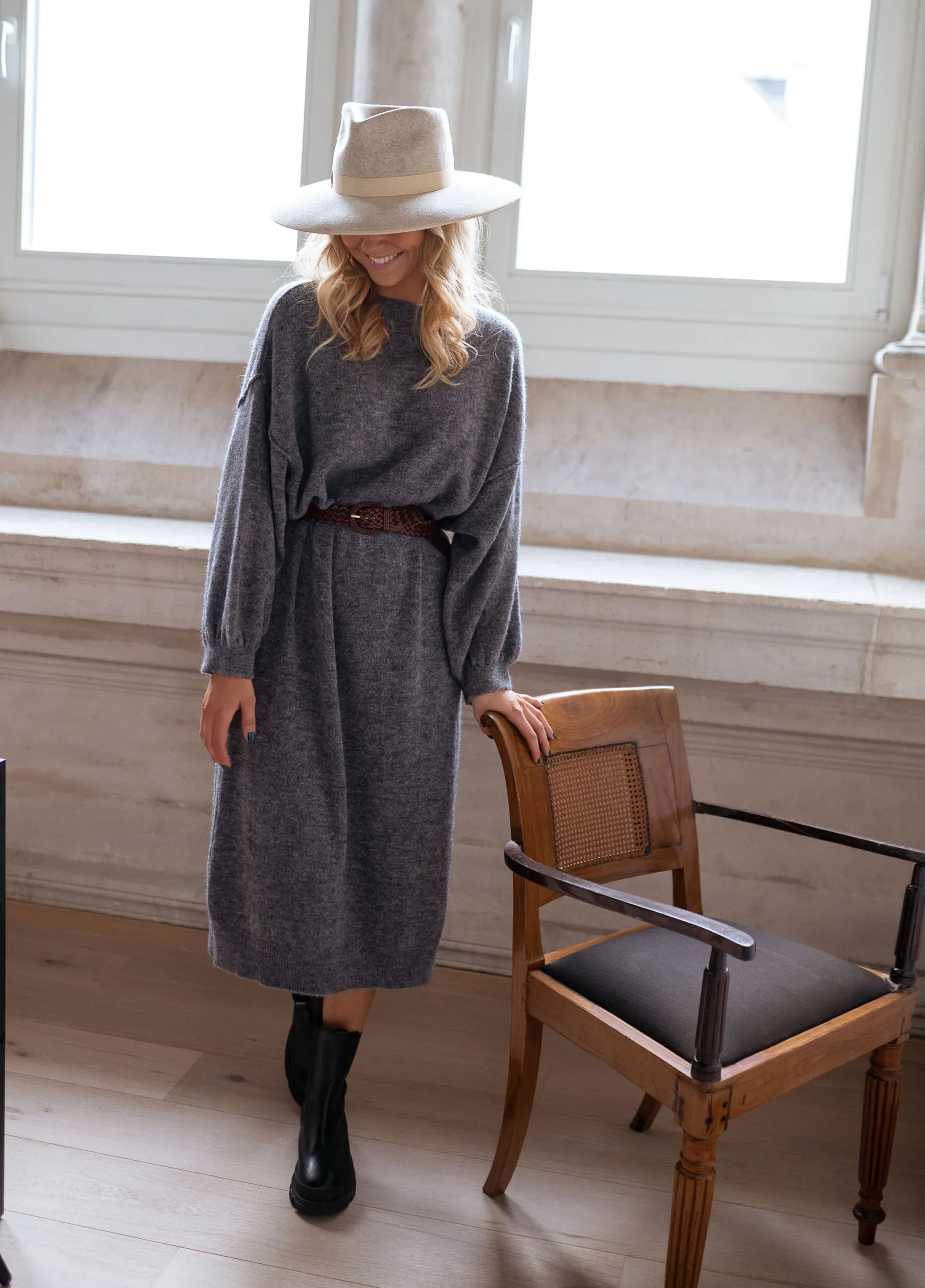 Robes-EASY-CLOTHES Robe longue Molly - grise en mailleEasy Clothes Grise en maille