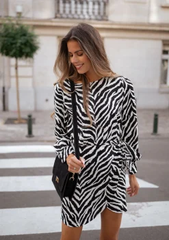 Robes-EASY-CLOTHES Robe Maela zebrée - noire et blancheEasy Clothes Noire et blanche       