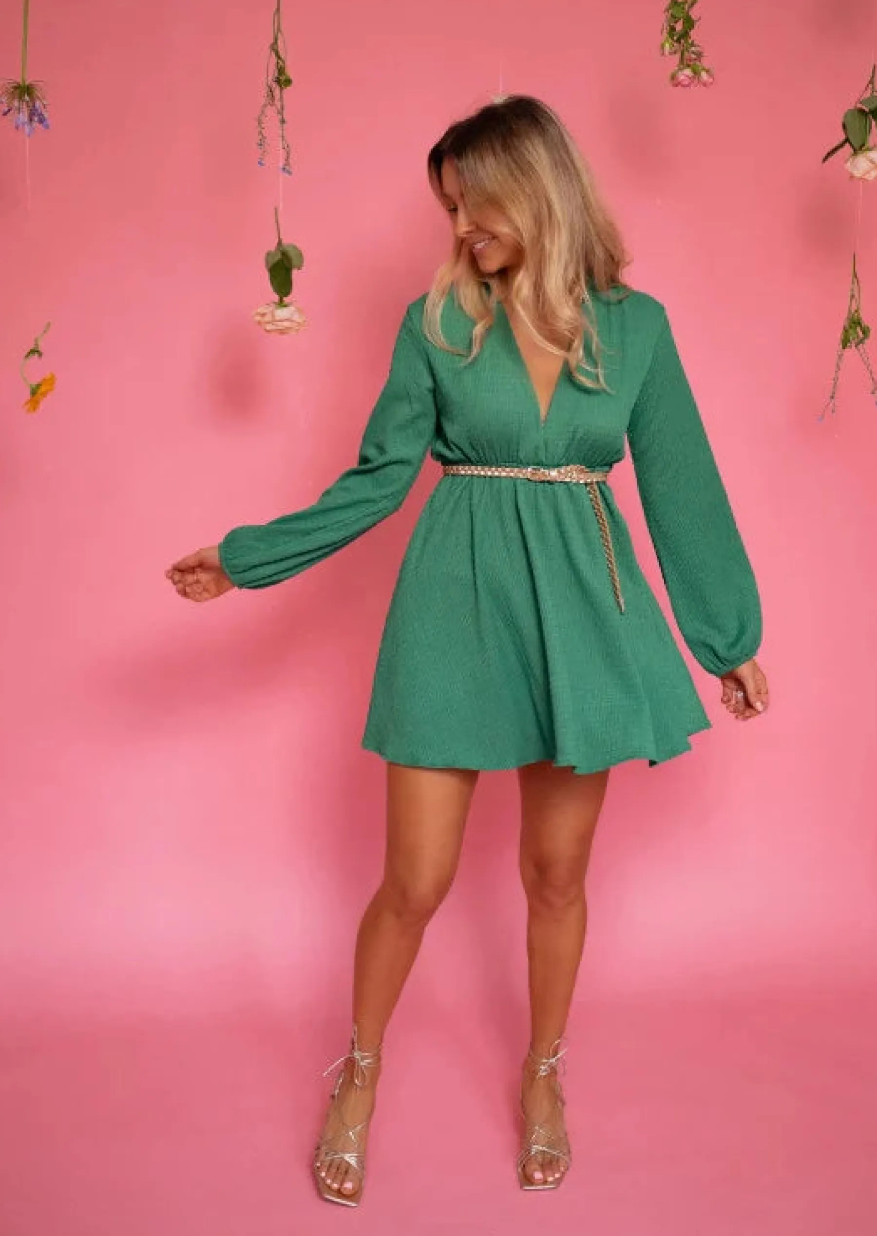 Robes-EASY-CLOTHES Robe Nella Verte | Made In Italy | Manches Longues | Easy Clothes Verte