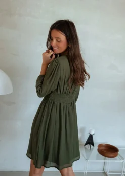Robes-EASY-CLOTHES Robe Noah - Kaki - Col V Profond - DoubléeEasy Clothes Kaki
