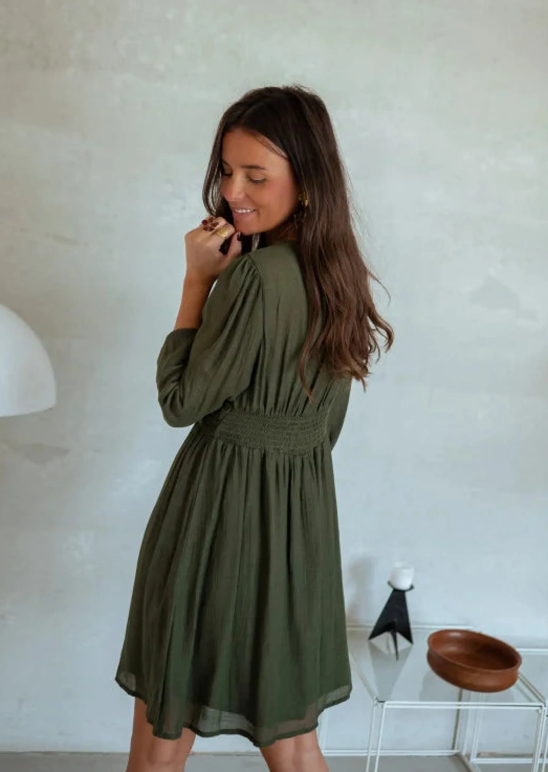 Robes-EASY-CLOTHES Robe Noah - Kaki - Col V Profond - DoubléeEasy Clothes Kaki