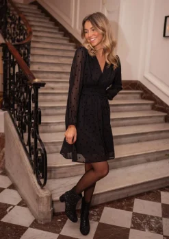 Robes-EASY-CLOTHES Robe Noire - Denise - A Pois - FluideEasy Clothes Noire à pois       