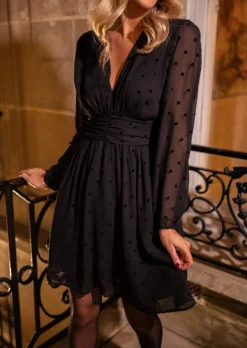 Robes-EASY-CLOTHES Robe Noire - Denise - A Pois - FluideEasy Clothes Noire à pois       