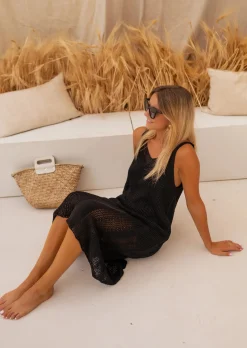 Robes-EASY-CLOTHES Robe Noire en Crochet - Wendy - Made in Italy - Printemps Été 2023Easy Clothes Noire en crochet