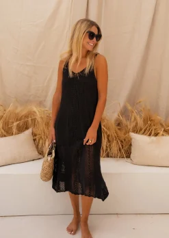 Robes-EASY-CLOTHES Robe Noire en Crochet - Wendy - Made in Italy - Printemps Été 2023Easy Clothes Noire en crochet