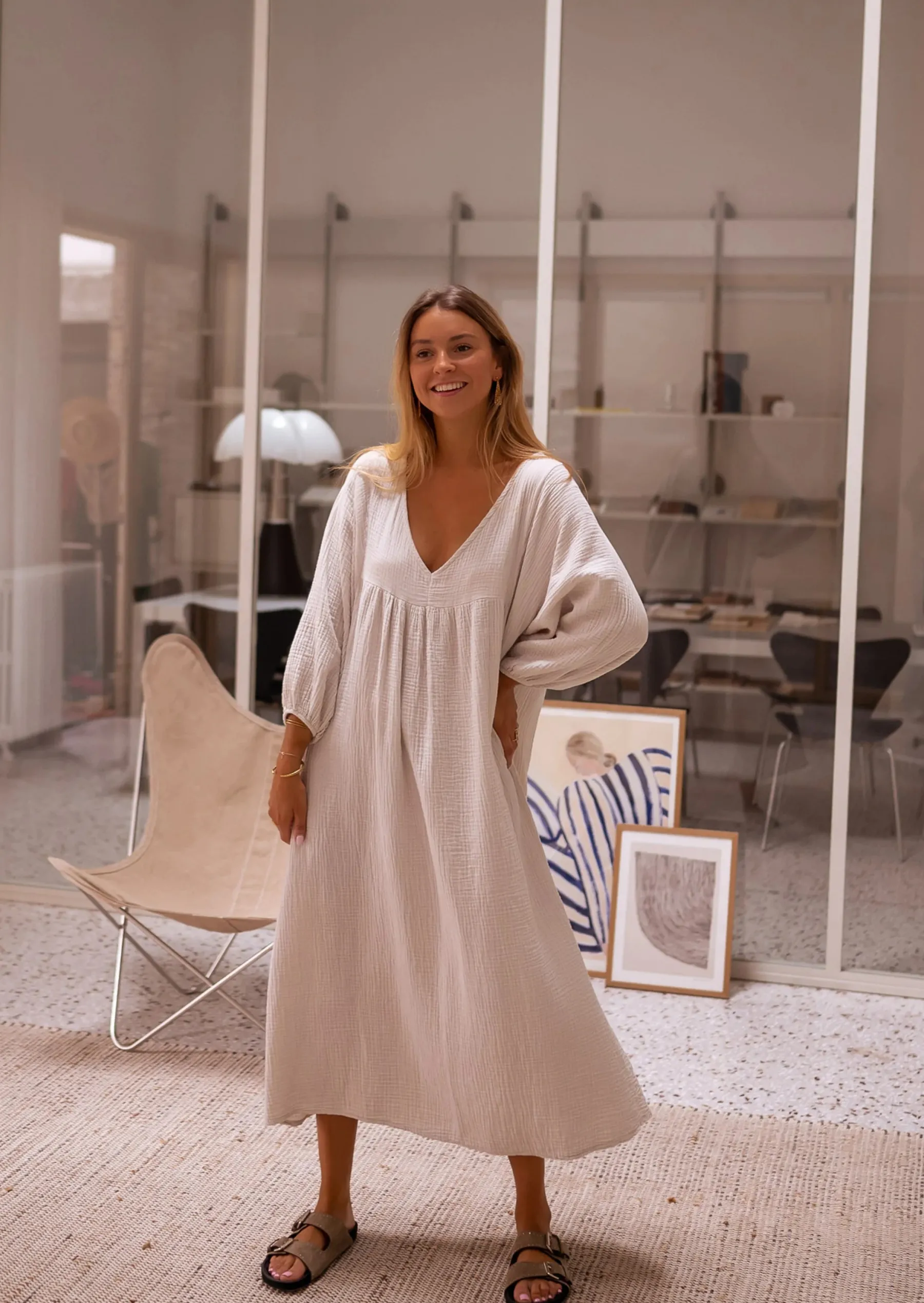 Robes-EASY-CLOTHES Robe Nolan - Beige - Gaze De Coton - Vêtements FemmeEasy Clothes Beige en gaze de coton