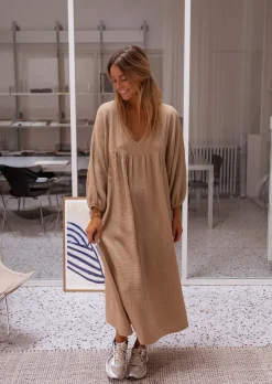 Robes-EASY-CLOTHES Robe Nolan - Couleur Camel - Gaze De Coton - AmpleEasy Clothes Camel en gaze de coton       