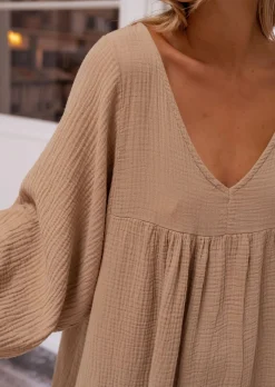 Robes-EASY-CLOTHES Robe Nolan - Couleur Camel - Gaze De Coton - AmpleEasy Clothes Camel en gaze de coton       