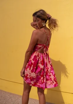 Robes-EASY-CLOTHES Robe Nolwenn rose à fleurs | Robe dos ouvert | Prêt-à-porter en ligne | Easy Clothes Rose à fleurs       