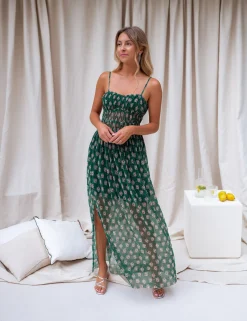 Robes-EASY-CLOTHES Robe Opera CREATION - verte à motifsEasy Clothes Verte à motifs       
