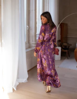 Robes-EASY-CLOTHES Robe Pantin CREATION - mauve à fleursEasy Clothes Mauve à fleurs       
