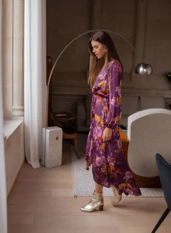 Robes-EASY-CLOTHES Robe Pantin CREATION - mauve à fleursEasy Clothes Mauve à fleurs       