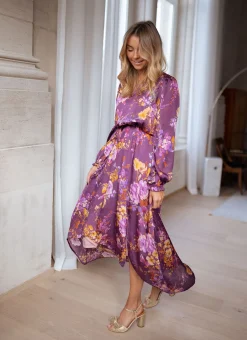 Robes-EASY-CLOTHES Robe Pantin CREATION - mauve à fleursEasy Clothes Mauve à fleurs       