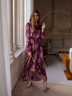 Robes-EASY-CLOTHES Robe Pantin CREATION - mauve à fleursEasy Clothes Mauve à fleurs       