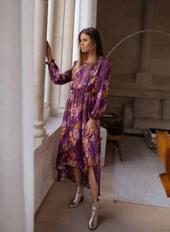 Robes-EASY-CLOTHES Robe Pantin CREATION - mauve à fleursEasy Clothes Mauve à fleurs       