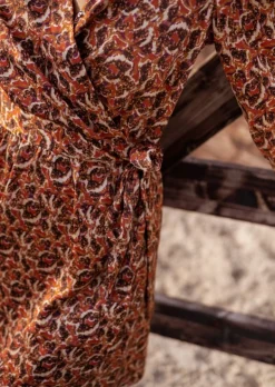 Robes-EASY-CLOTHES Robe Phoenix - Chocolat - À Motifs - Manches LonguesEasy Clothes Chocolat       