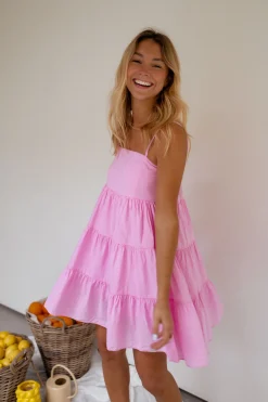 Robes-EASY-CLOTHES Robe Popie rose | Robe rose ample | Prêt-à-porter en ligne | Easy Clothes Rose       
