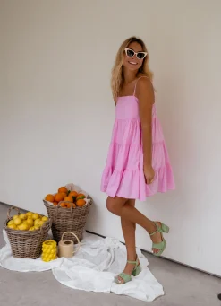 Robes-EASY-CLOTHES Robe Popie rose | Robe rose ample | Prêt-à-porter en ligne | Easy Clothes Rose       