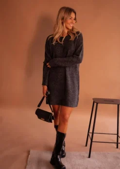 Robes-EASY-CLOTHES Robe Pull Mariam - Grise - Manches LonguesEasy Clothes Grise       
