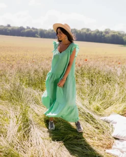 Robes-EASY-CLOTHES Robe Rodia - verte en linEasy Clothes Verte en lin       