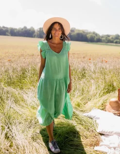 Robes-EASY-CLOTHES Robe Rodia - verte en linEasy Clothes Verte en lin       