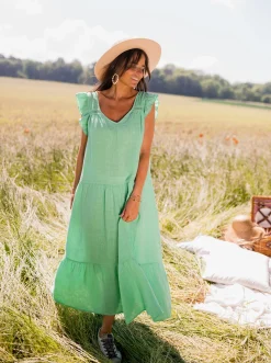 Robes-EASY-CLOTHES Robe Rodia - verte en linEasy Clothes Verte en lin       