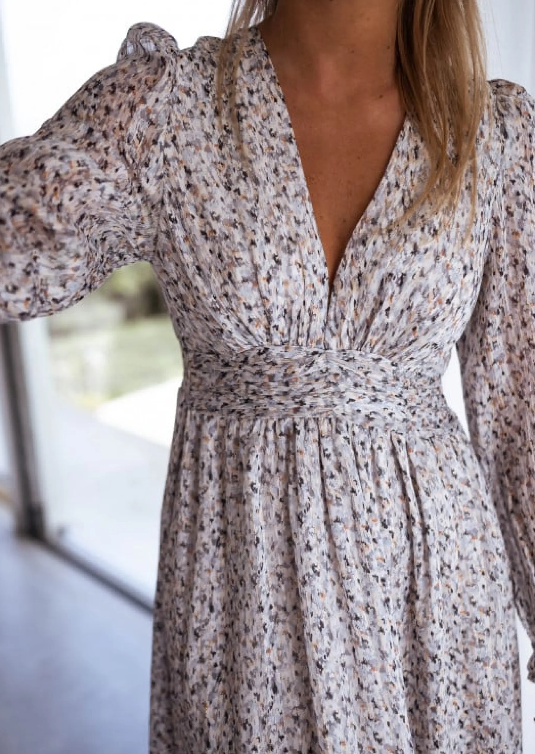 Robes-EASY-CLOTHES Robe Rosana grise à motifs | Robe longue fleurie | Prêt-à-porter en ligne | Easy Clothes Grise à motifs