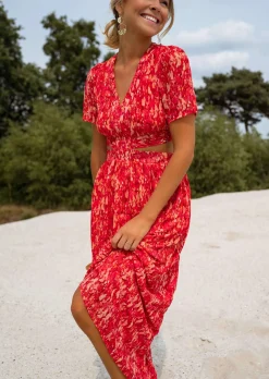 Robes-EASY-CLOTHES Robe Rouge Claudia - Col en V - FluideEasy Clothes Rouge       