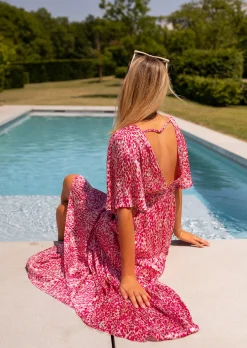 Robes-EASY-CLOTHES Robe Sienna rose à motifs | Robe longue colorée | Prêt-à-porter en ligne | Easy Clothes Rose à motifs