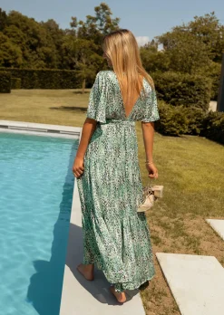 Robes-EASY-CLOTHES Robe Sienna verte à motifs | Robe longue de cocktail | Prêt-à-porter en ligne | Easy Clothes Verte à motifs       