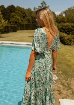 Robes-EASY-CLOTHES Robe Sienna verte à motifs | Robe longue de cocktail | Prêt-à-porter en ligne | Easy Clothes Verte à motifs       