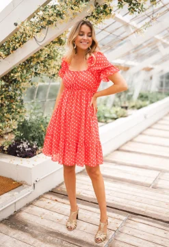 Robes-EASY-CLOTHES Robe Talou corail - à pois blancEasy Clothes À pois blanc