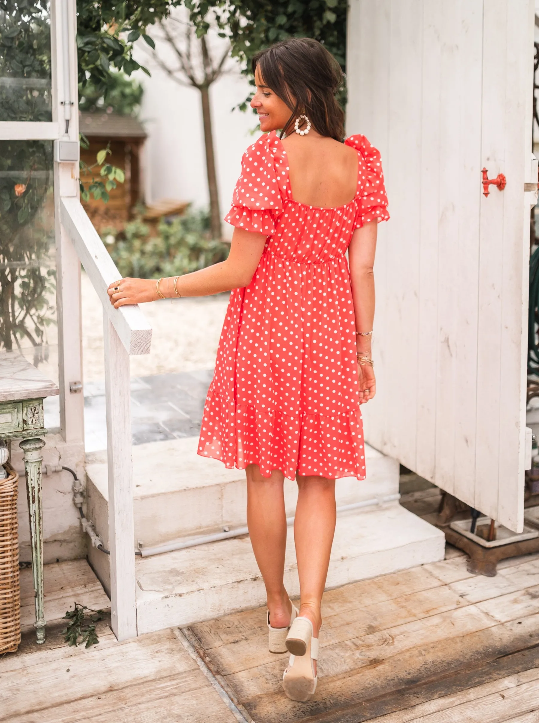 Robes-EASY-CLOTHES Robe Talou corail - à pois blancEasy Clothes À pois blanc