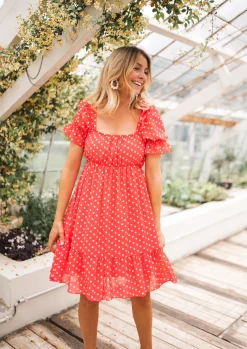 Robes-EASY-CLOTHES Robe Talou corail - à pois blancEasy Clothes À pois blanc
