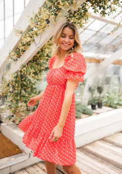 Robes-EASY-CLOTHES Robe Talou corail - à pois blancEasy Clothes À pois blanc